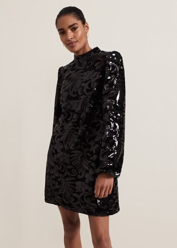 Phase Eight Trudy Sequin Velvet Shift Dress Black Canada | GJXDFC-596